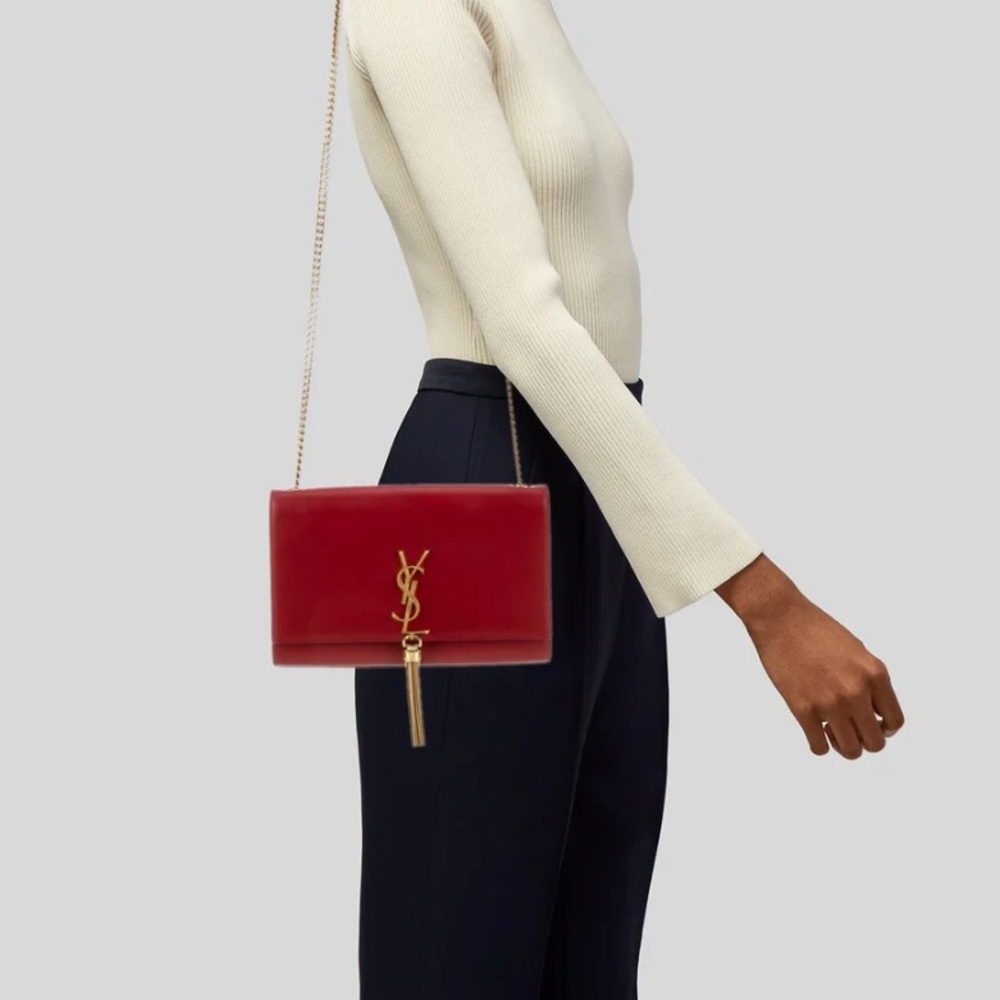 YSL Red Medium Kate Leather Bag with Gold Tassel